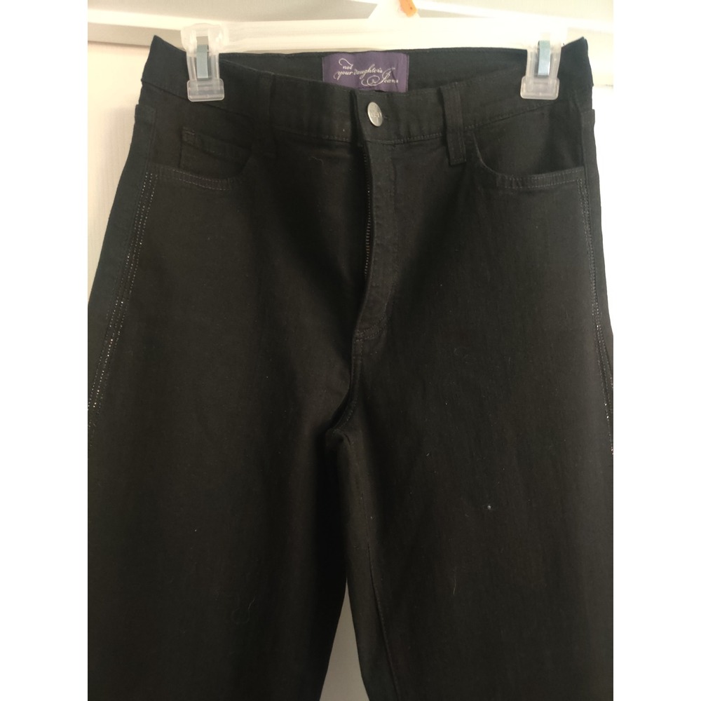 NYDJ Not Your Daughters Jeans Black Crystal Stripe Straight Leg Denim Size 6 - Picture 4 of 5